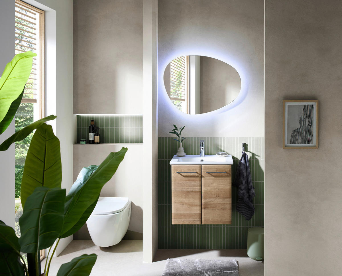 WASCHTISCHKOMBI 55 cm  - Chromfarben/Eichefarben, KONVENTIONELL, Keramik/Holzwerkstoff (55cm) - Xora