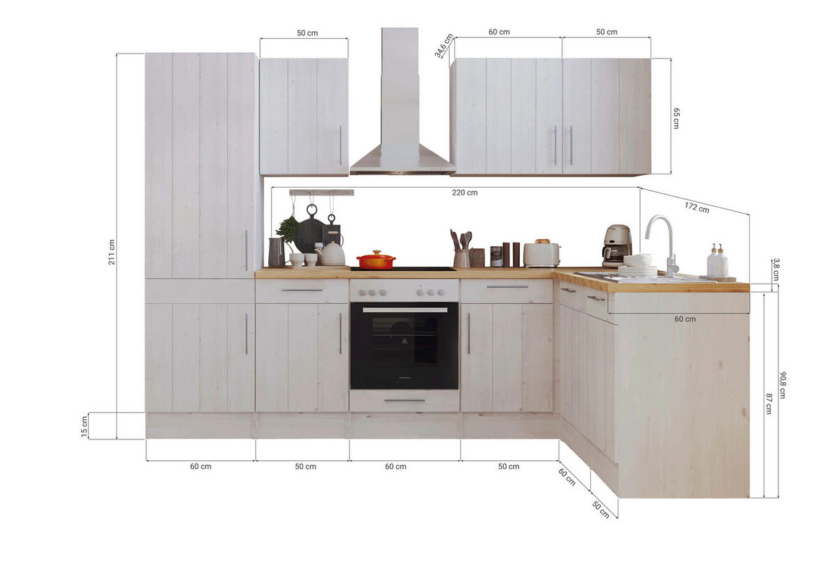 ECKKÜCHE 280/172 cm  in Weiß  - Eichefarben/Weiß, ROMANTIK / LANDHAUS, Holzwerkstoff/Metall (280/172cm) - Respekta