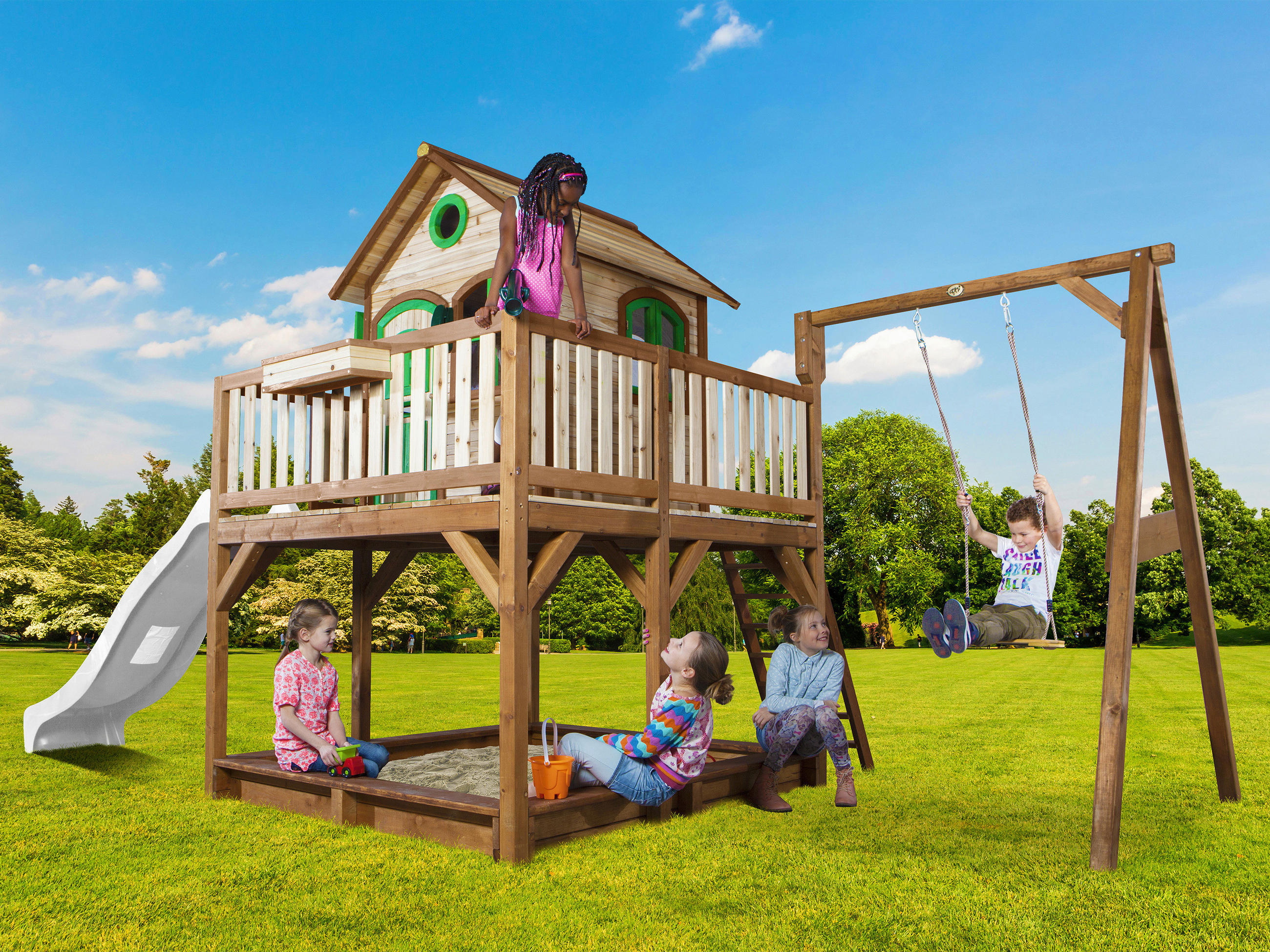 SPIELTURM  - Braun/Weiß, KONVENTIONELL, Holz/Kunststoff (541/291/277cm) - Ambia Garden