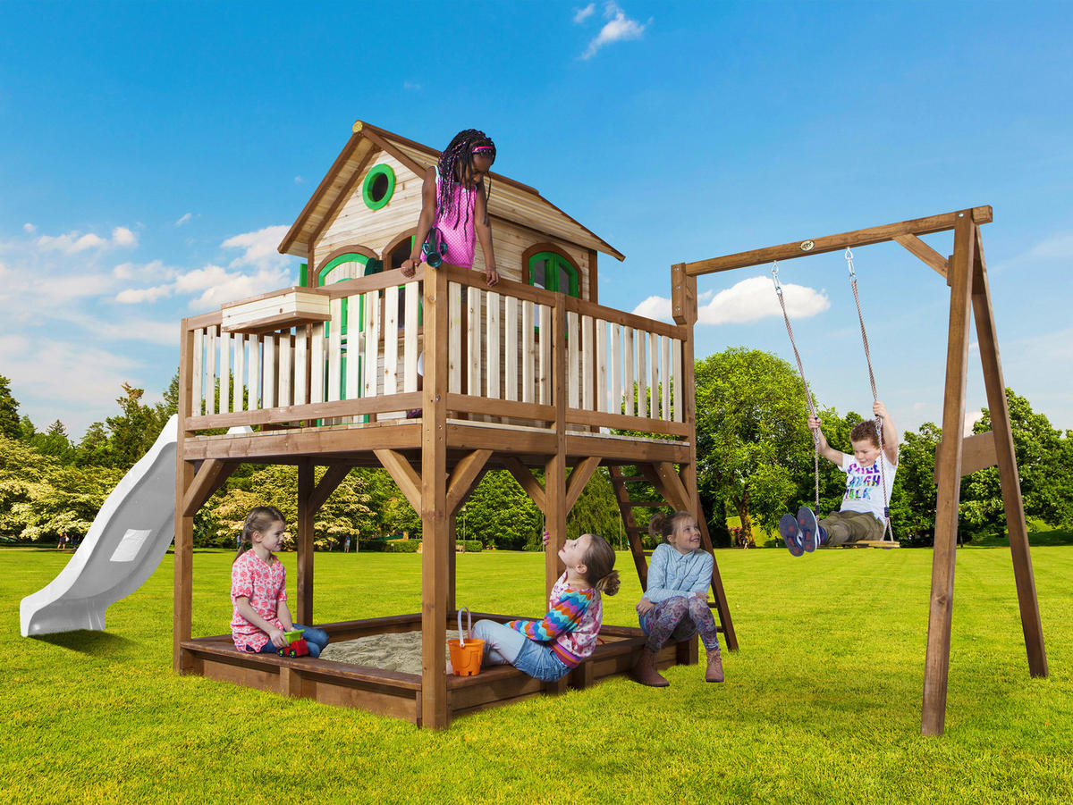 SPIELTURM 541/291/277 cm  - Weiss/Braun, Konventionell, Holz/Kunststoff (541/291/277cm)