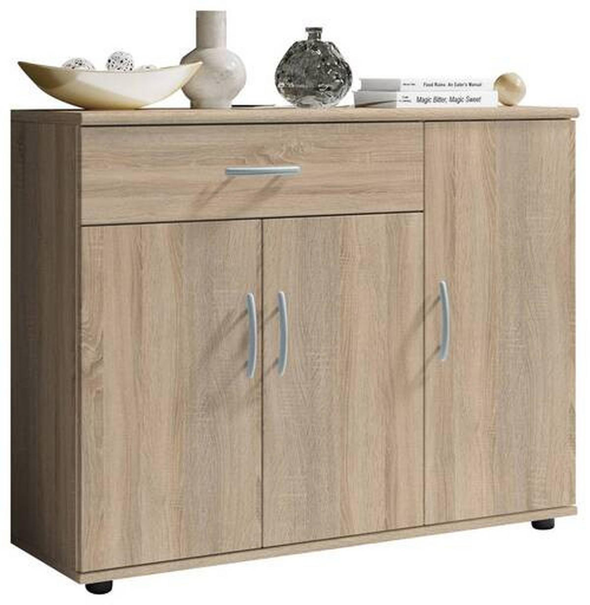 KOMODA  90/70/30 cm  sonoma hrast  - sonoma hrast/srebrna, Dizajnerski, pločasti materijal/plastika (90/70/30cm) - Boxxx