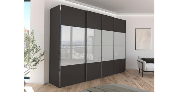 SCHWEBETÜRENSCHRANK 316/235/68 cm 4-türig Graphitfarben, Seidengrau  - Chromfarben/Seidengrau, KONVENTIONELL, Glas/Holzwerkstoff (316/235/68cm) - Novel