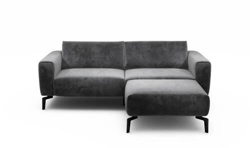 2,5-Sitzer inkl. Hocker in Samt Anthrazit  - Anthrazit/Schwarz, Design, Textil/Metall (220/86/86-94cm) - SENSOO