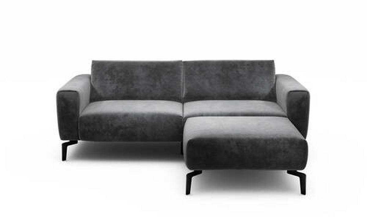 2,5-Sitzer inkl. Hocker in Samt Anthrazit  - Anthrazit/Schwarz, Design, Textil/Metall (220/86/86-94cm) - SENSOO