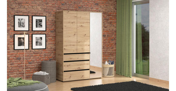 DREHTÜRENSCHRANK 4-türig Schwarz, Eiche Artisan  - Schwarz/Eiche Artisan, Basics, Glas/Holzwerkstoff (138/210,5/54,5cm) - Xora