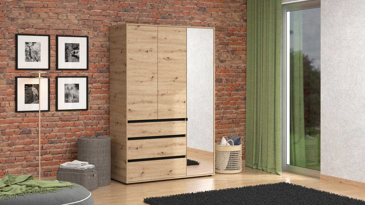 DREHTÜRENSCHRANK 4-türig Schwarz, Eiche Artisan  - Schwarz/Eiche Artisan, Basics, Glas/Holzwerkstoff (138/210,5/54,5cm) - Xora