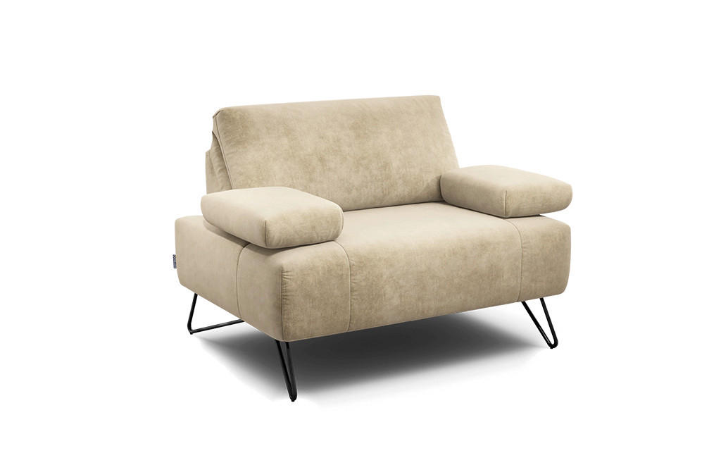 SESSEL Samt Naturfarben    - Schwarz/Naturfarben, Design, Textil/Metall (114-142/85/86-94cm) - SENSOO