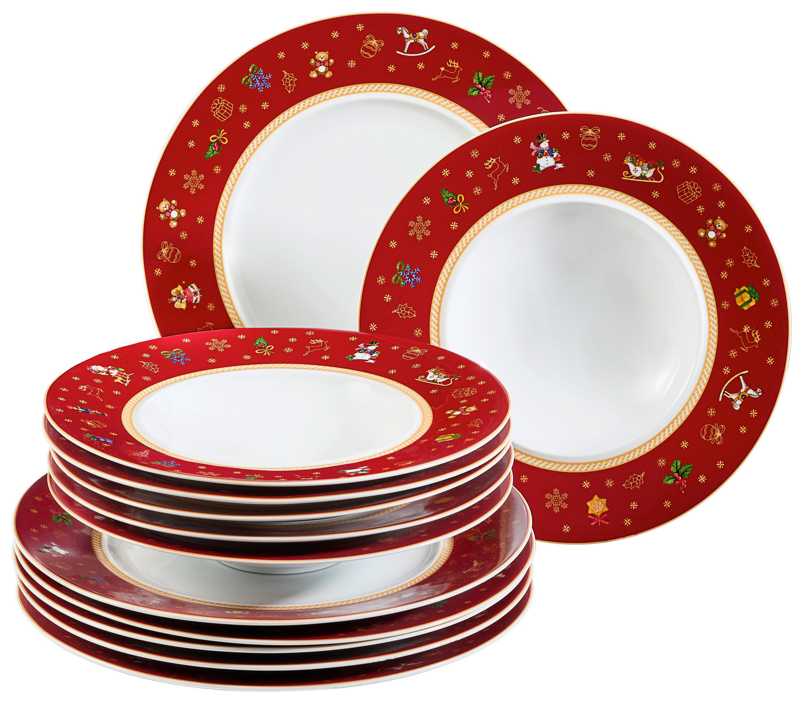 TAFELSERVICE Rot CHRISTMAS TOYS 12-teilig  - Rot, KONVENTIONELL, Keramik - X-Mas