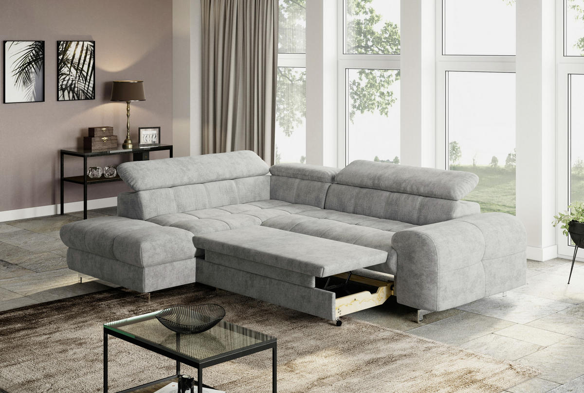 ECKSOFA in Mikrofaser Hellgrau  - Chromfarben/Hellgrau, Konventionell, Textil/Metall (206/257cm) - Livetastic