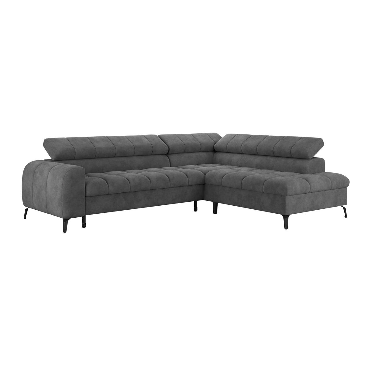 ECKSOFA Dunkelgrau Bettkasten, Rücken echt, Kopfteilverstellung  - Dunkelgrau/Schwarz, Trend, Kunststoff/Textil (261/203cm) - Livetastic