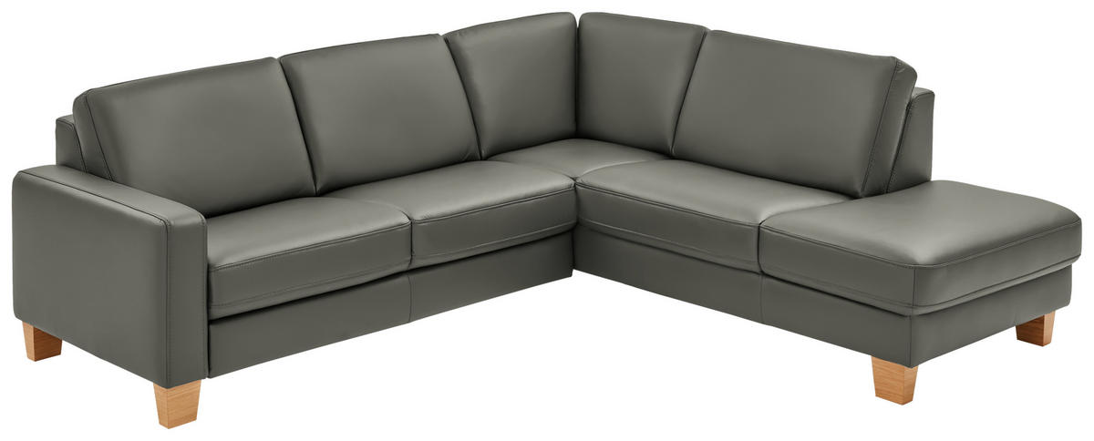 ECKSOFA in Echtleder Grau  - Eiche Bianco/Grau, Natur, Leder/Holz (257/235cm) - Valdera