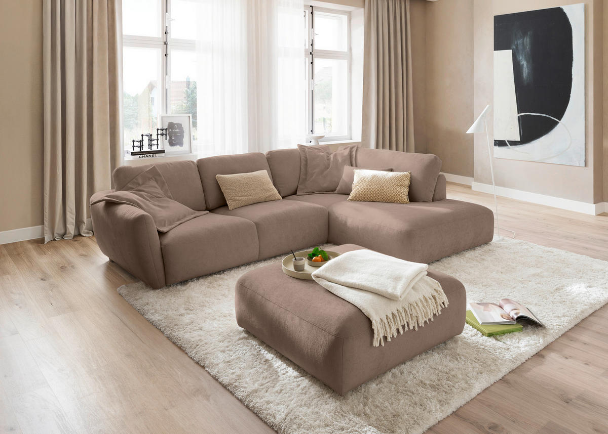 ECKSOFA  in Chenille Taupe  307/224 cm  - Taupe/Schwarz, KONVENTIONELL, Kunststoff/Textil (307/224cm) - Hom`in