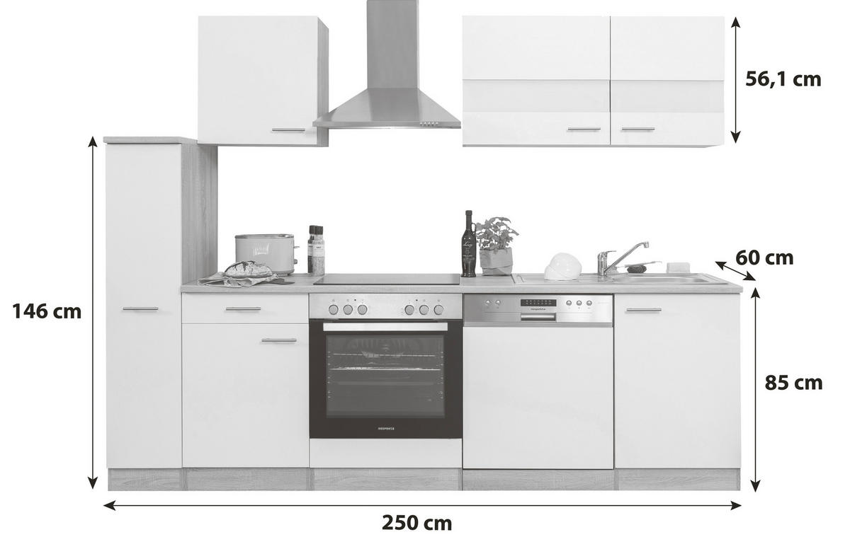 KUHINJSKI BLOK - barve nerjavečega jekla/barve hrasta, Basics, kovina/leseni material (250cm) - Respekta