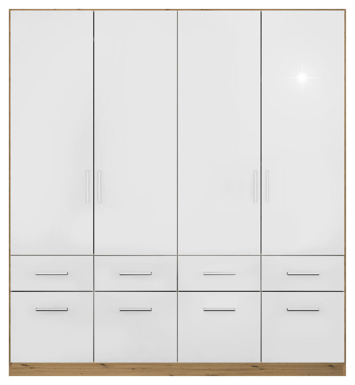 DREHTÜRENSCHRANK  in Eiche Artisan, Weiß Hochglanz  - Chromfarben/Weiß Hochglanz, MODERN, Holzwerkstoff/Kunststoff (181/197/54cm) - Rauch Möbel
