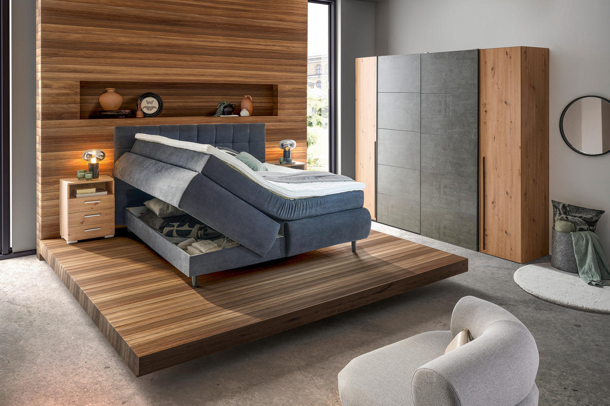 BOXSPRINGBETT 180/200 cm  in Anthrazit  - Anthrazit/Schwarz, KONVENTIONELL, Holz/Textil (180/200cm) - Ti'me