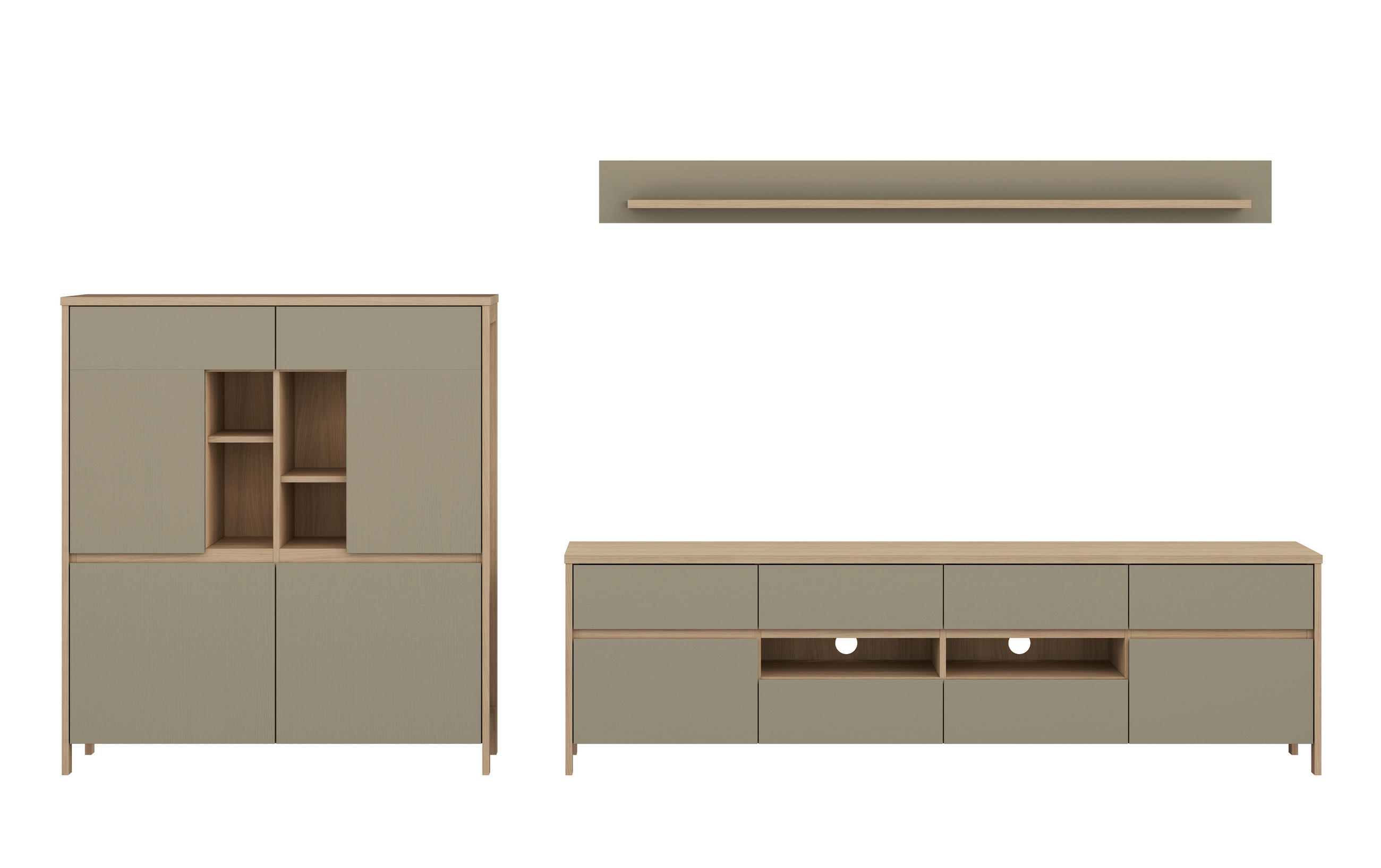 WOHNWAND 3-teilig  in Eukalyptusholzfarben  319/170/39 cm  - Eukalyptusholzfarben/Eichefarben, Design, Holzwerkstoff (319/170/39cm) - MID.YOU