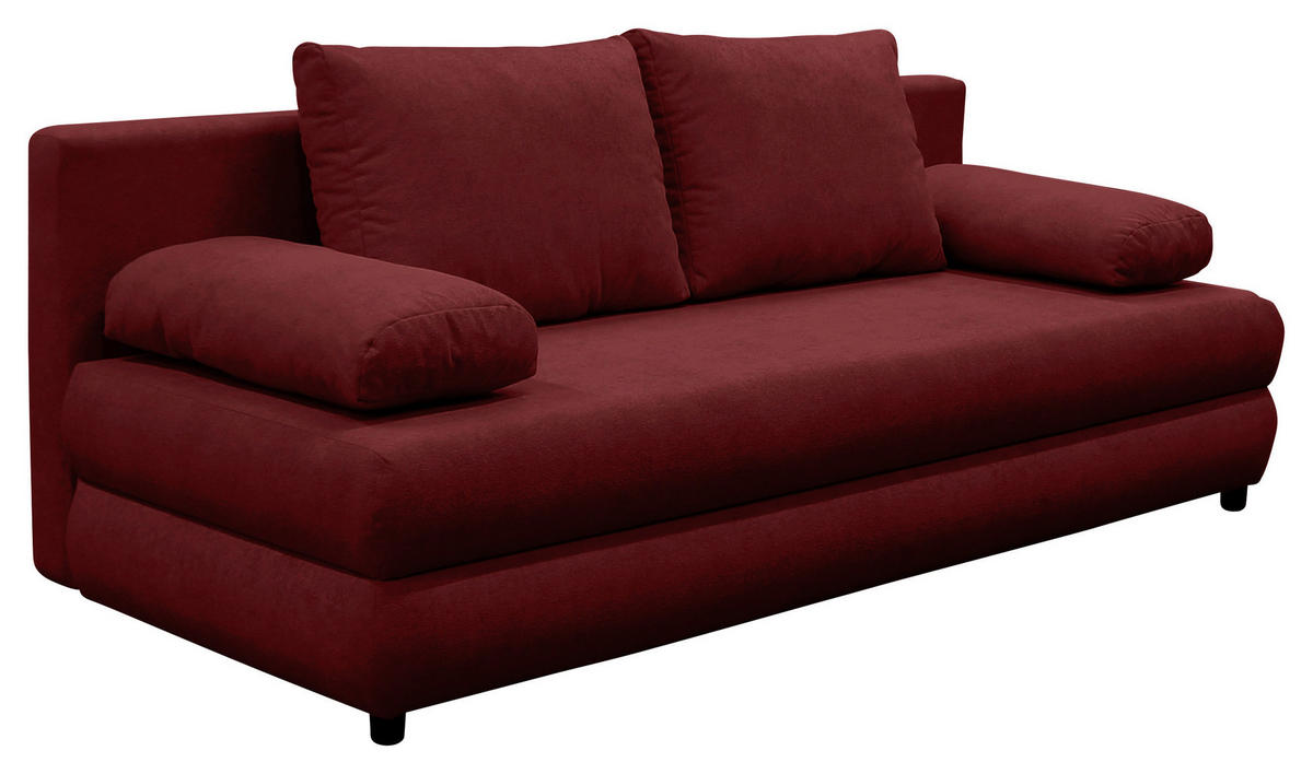 SCHLAFSOFA MELA in Chenille, Webstoff Bordeaux  - Bordeaux/Schwarz, Design, Kunststoff/Textil (206/87/88cm) - P & B