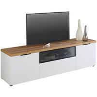 LOWBOARD  in 180/50/43 cm  - Weiss/Eichefarben, Design, Glas/Holzwerkstoff (180/50/43cm) - Stylife