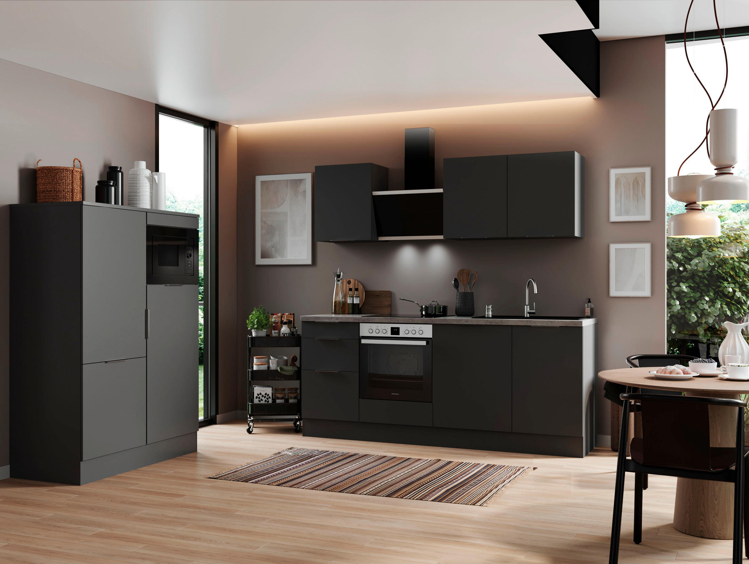 KÜCHENBLOCK 340 cm   in Grau  - Hellgrau/Grau, LIFESTYLE, Holzwerkstoff/Metall (340cm) - Respekta