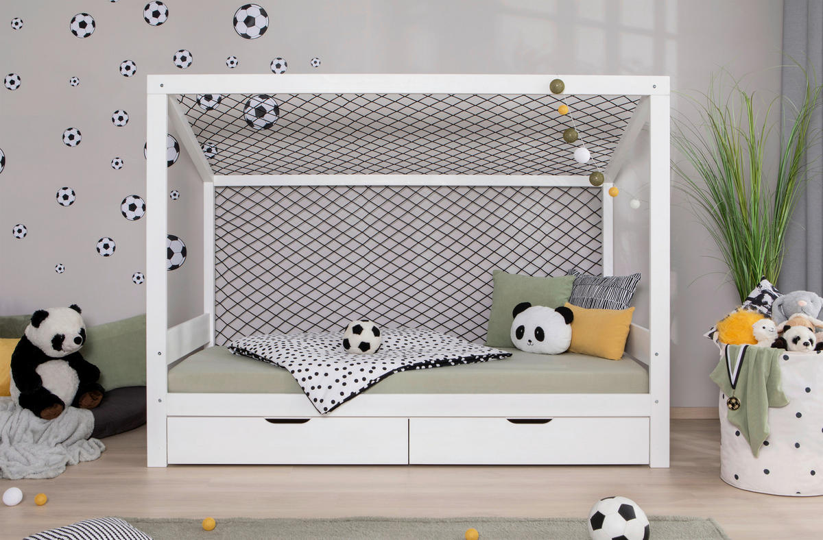 STAURAUMBETT 90/200 cm  in Weiß  - Naturfarben/Weiß, MODERN, Holz/Textil (90/200cm) - MID.YOU