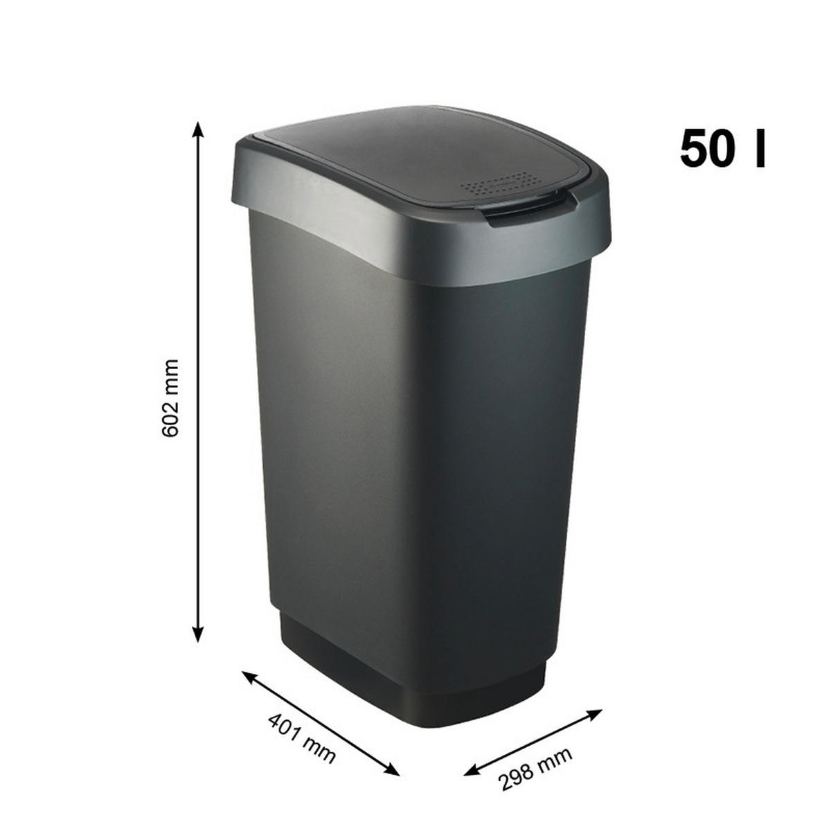 ABFALLEIMER TWIST 50 L  - Dunkelgrau/Schwarz, Basics, Kunststoff (40,1/29,8/60,2cm) - Rotho