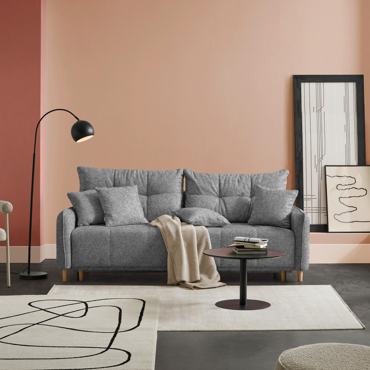SCHLAFSOFA Chenille Grau  - Buchefarben/Grau, Design, Holz/Textil (217/97/101cm) - Carryhome