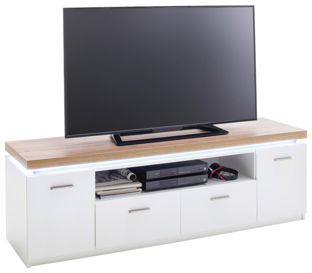 LOWBOARD , 156/50/44 cm, 2 Schublade(n)  - Weiss/Eichefarben, Natur, Holzwerkstoff/Metall (156/50/44cm)