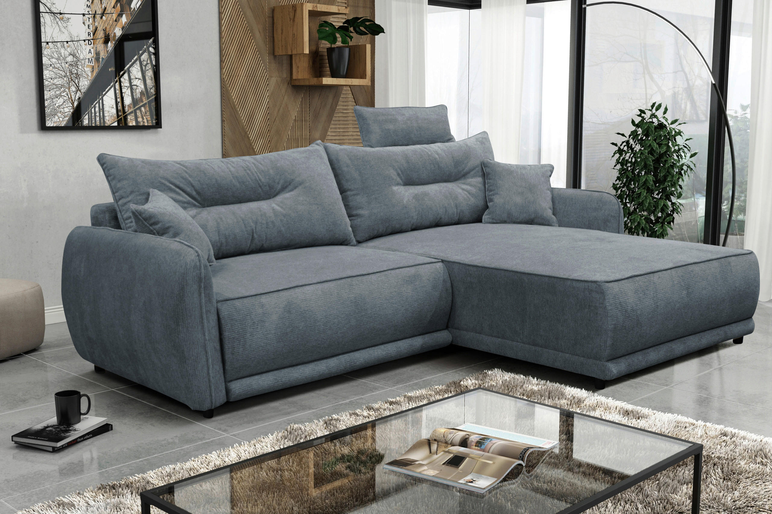 ECKSOFA in Struktur Blau  264/195 cm  - Blau/Beige, Design, Kunststoff/Textil (264/195cm) - MID.YOU