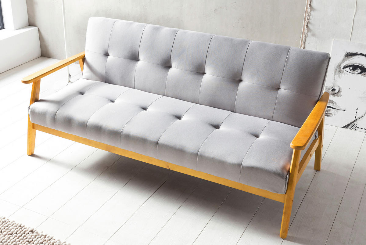 SCHLAFSOFA in Webstoff Naturfarben, Hellgrau  - Hellgrau/Naturfarben, MODERN, Holz/Textil (190/81/85cm) - Livetastic