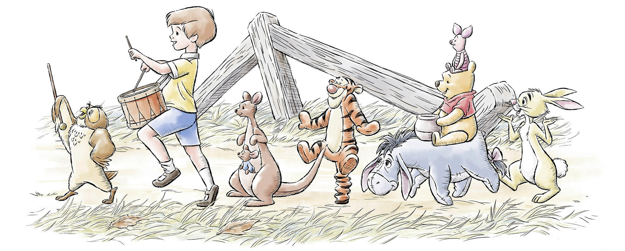 FOTOTAPETE WINNIE THE POOH WALK ALONG  - Naturfarben, Design, Textil (250/100cm) - Disney