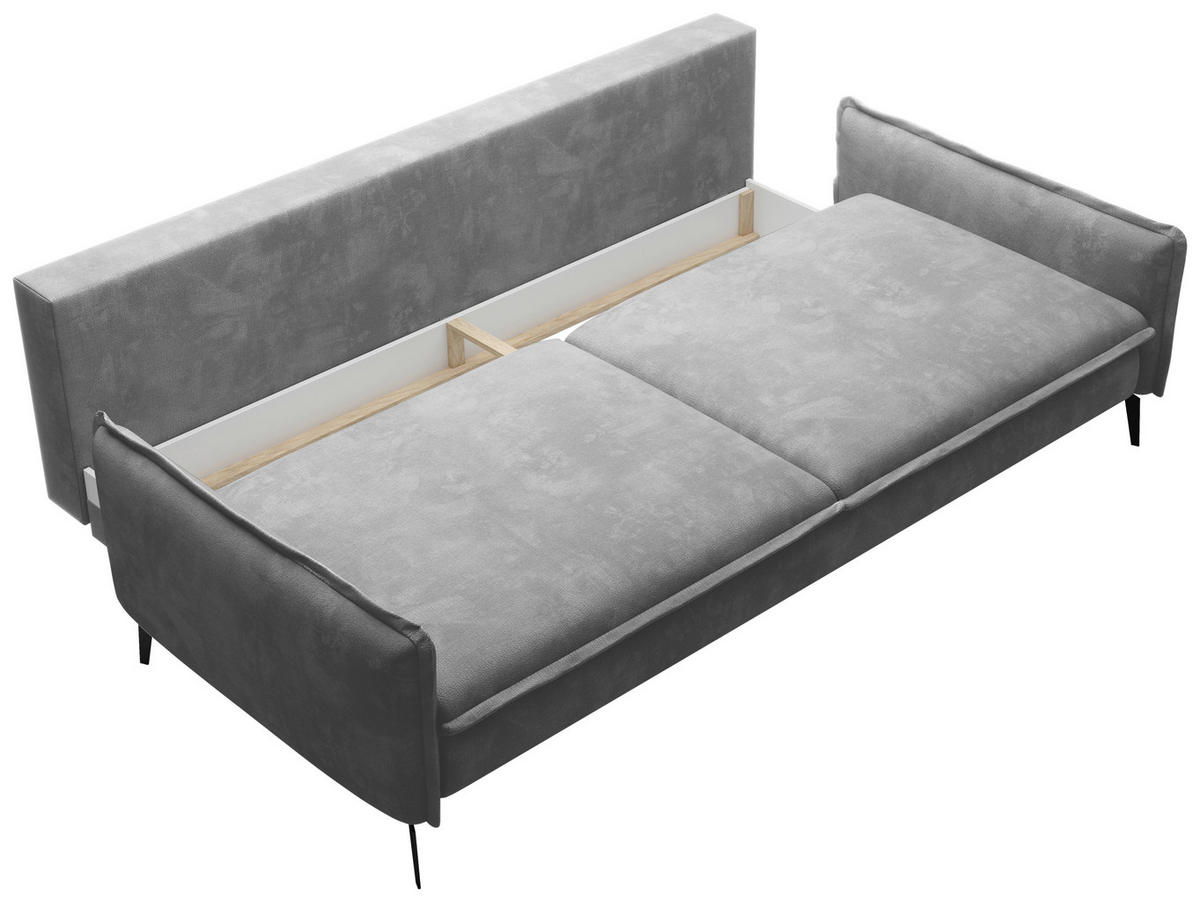 SCHLAFSOFA Chenille Grau, Hellgrau  - Hellgrau/Schwarz, KONVENTIONELL, Textil/Metall (223/89/107cm) - Carryhome