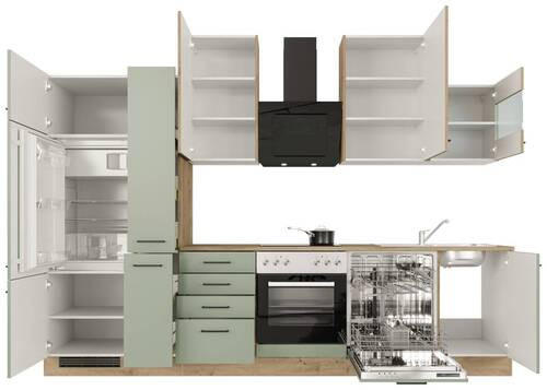 KUCHYNSKÁ LINKA CARA - čierna/zelená, Modern, kov/kompozitné drevo (310cm) - FlexWell