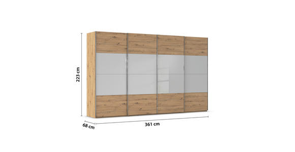 SCHWEBETÜRENSCHRANK  in Eiche Artisan, Seidengrau  - Chromfarben/Seidengrau, KONVENTIONELL, Glas/Holzwerkstoff (361/223/68cm) - Novel
