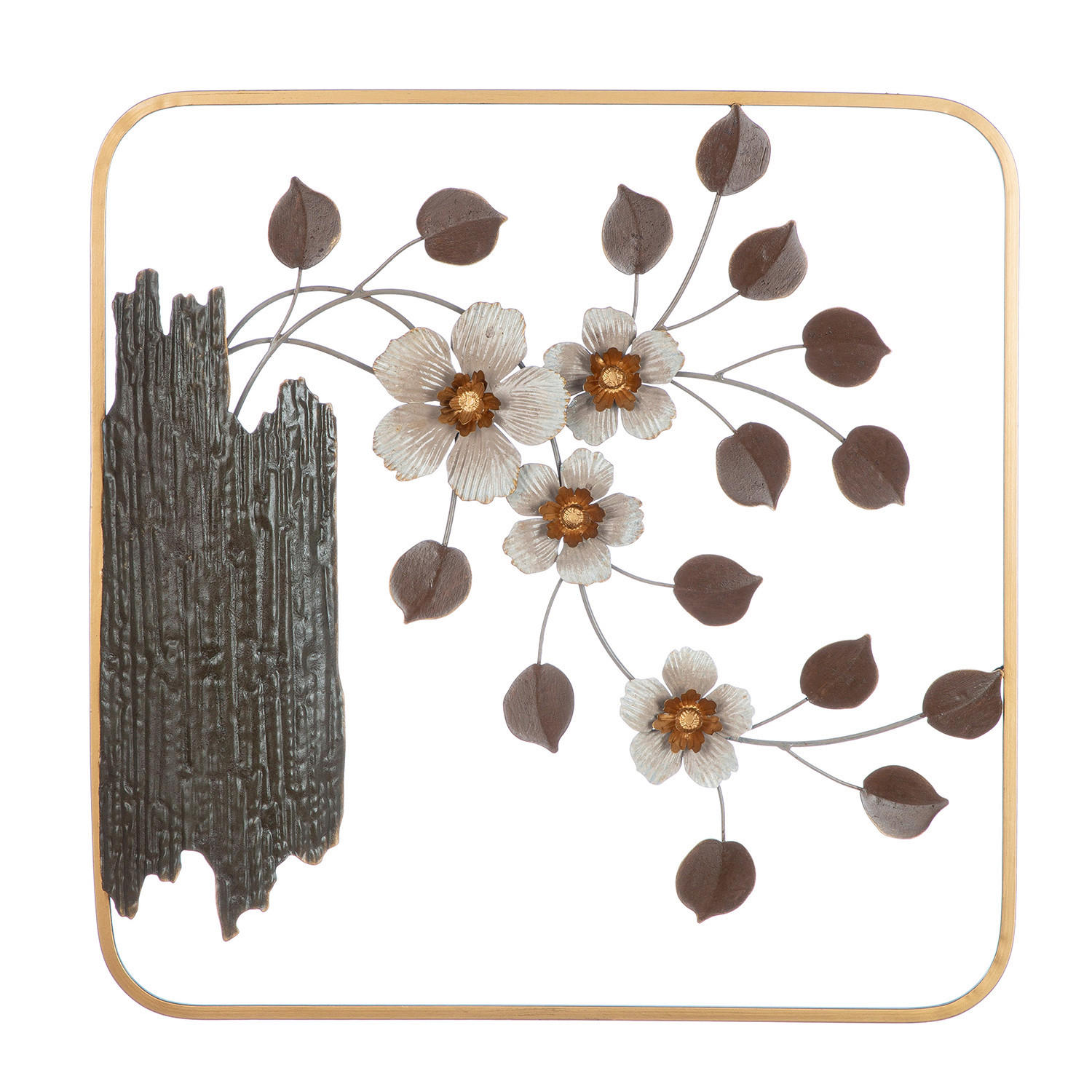 METALLBILD Blumen Braun, Goldfarben  - Goldfarben/Braun, Basics, Metall (50,5/50,5/3cm)