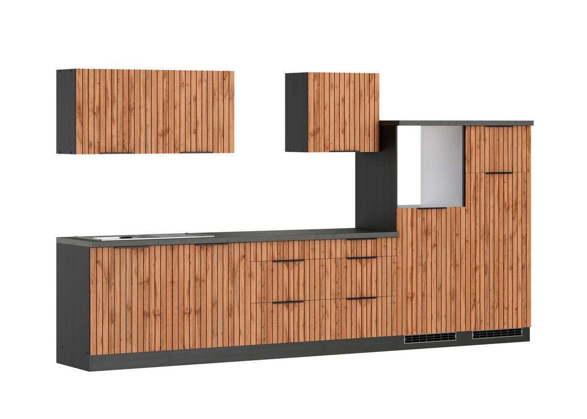 KÜCHENLEERBLOCK 360 cm   in Graphitfarben, Eiche Wotan  - Schieferfarben/Eiche Wotan, Basics, Holzwerkstoff/Metall (360cm) - Held