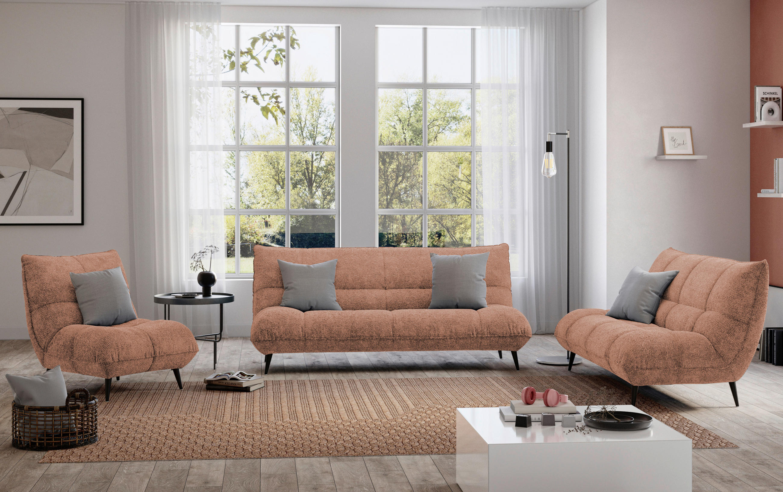 3-SITZER-SOFA Mikrofaser Rosa - Schwarz/Rosa, KONVENTIONELL, Textil/Metall (230/100/101cm) - Hom`in