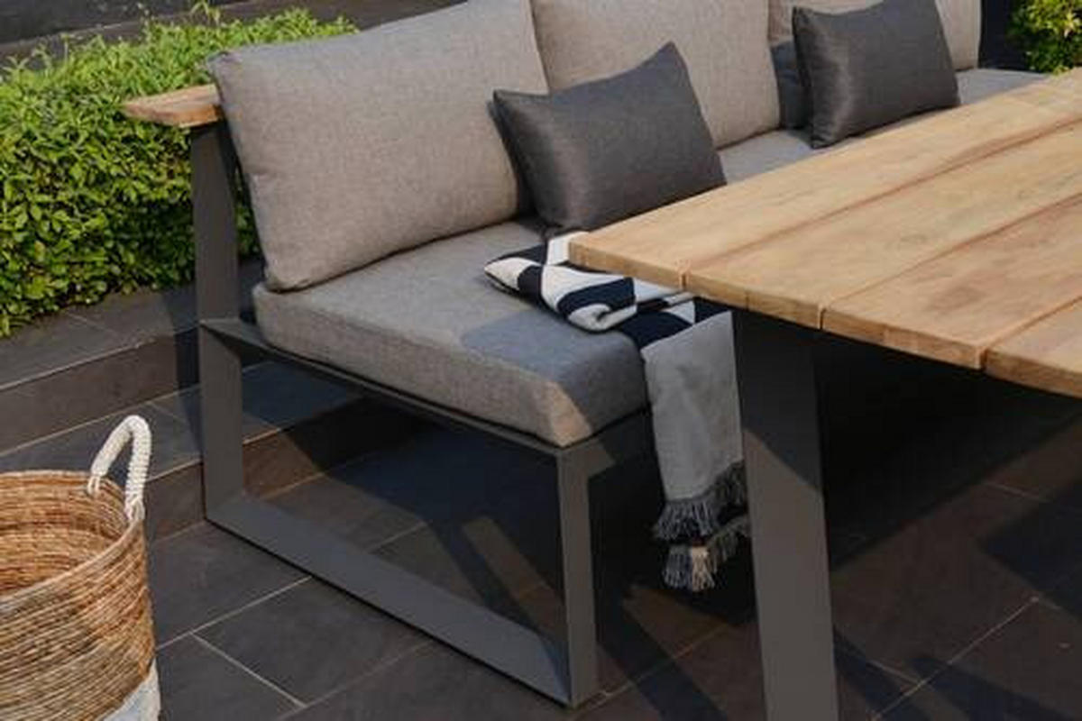 GARTENBANK 201/85/89 cm  in Anthrazit, Dunkelgrau, Beige, Teakfarben  - Dunkelgrau/Anthrazit, Design, Holz/Textil (201/85/89cm) - Amatio