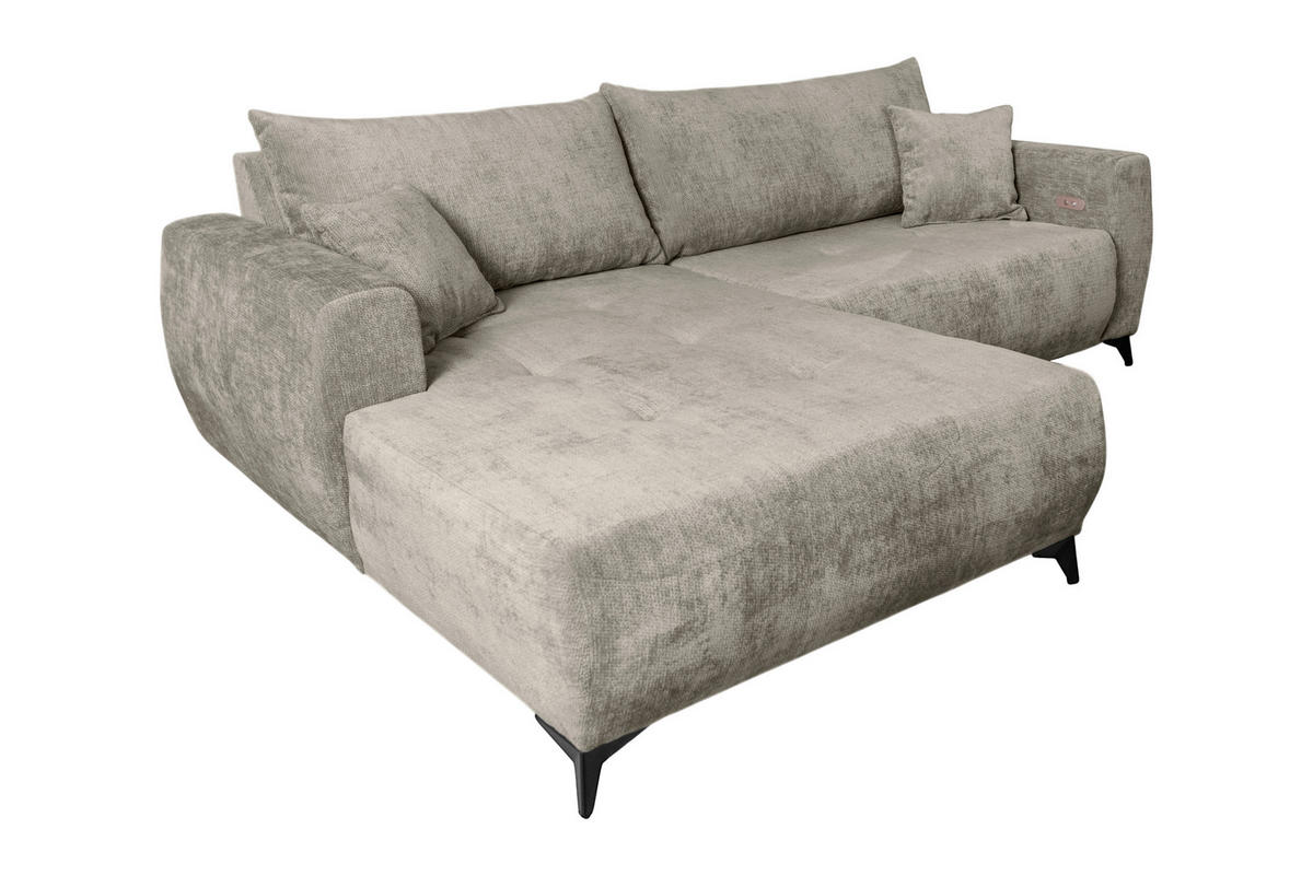 ECKSOFA BELARO Taupe Chenille  - Taupe/Schwarz, Design, Textil/Metall (177/246cm) - P & B