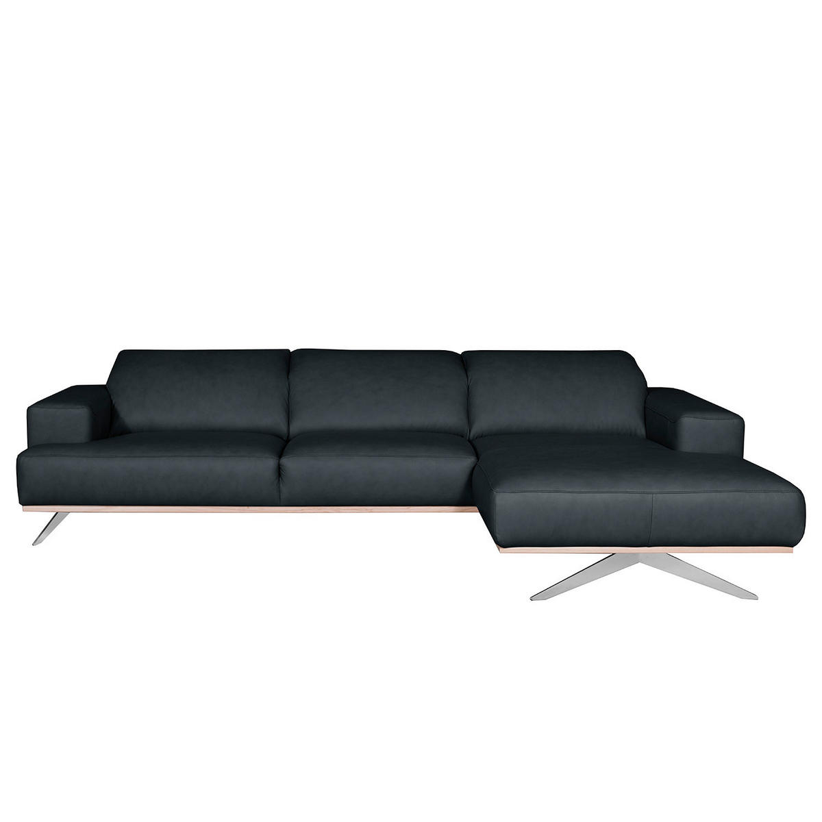 ECKSOFA  in Echtleder Blau Rücken echt, Kopfteilverstellung  295/187 cm  - Chromfarben/Blau, Design, Leder/Metall (295/187cm) - Livetastic