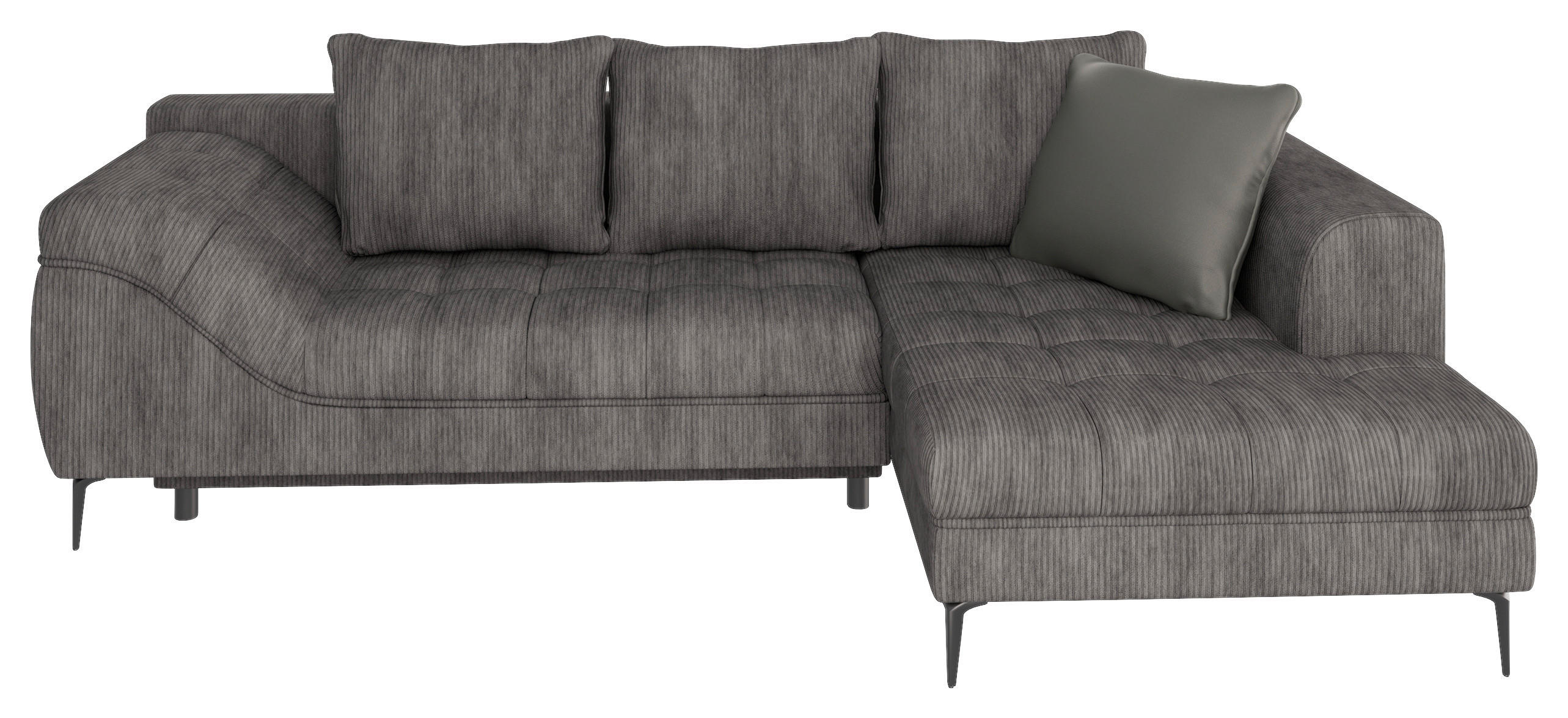 ECKSOFA Dunkelgrau Cord  - Dunkelgrau/Schwarz, Design, Kunststoff/Textil (177/276cm) - MID.YOU