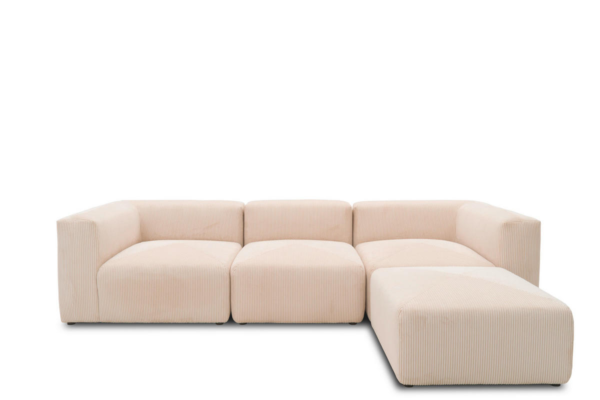 ECKSOFA Creme Cord, Mikrofaser  - Creme/Schwarz, Design, Kunststoff/Textil (301/69/193cm) - MID.YOU