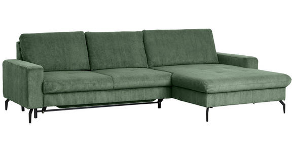 ECKSOFA in Cord Olivgrün - Schwarz/Olivgrün, Design, Textil/Metall (302/180cm) - Venda