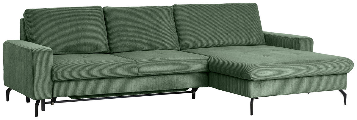 ECKSOFA in Cord Olivgrün  - Schwarz/Olivgrün, Design, Textil/Metall (302/180cm) - Venda
