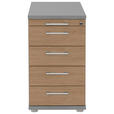 ANSTELLCONTAINER Grau, Eichefarben, Alufarben  - Eichefarben/Alufarben, KONVENTIONELL, Holzwerkstoff/Metall (43/72-78/80cm) - Moderano