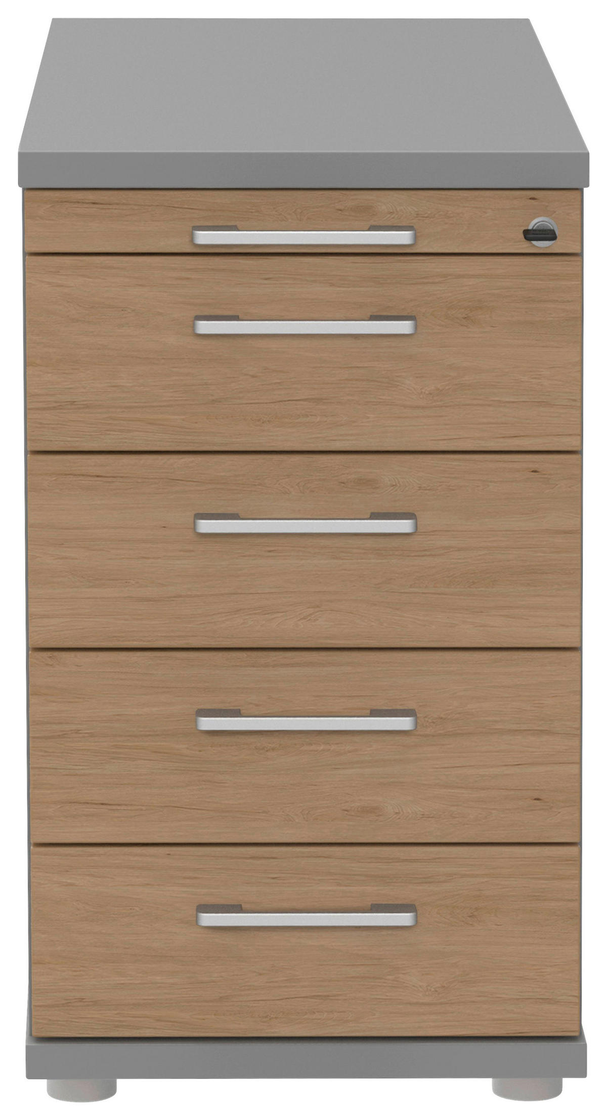 ANSTELLCONTAINER Grau, Eichefarben, Alufarben  - Eichefarben/Alufarben, KONVENTIONELL, Holzwerkstoff/Metall (43/72-78/80cm) - Moderano