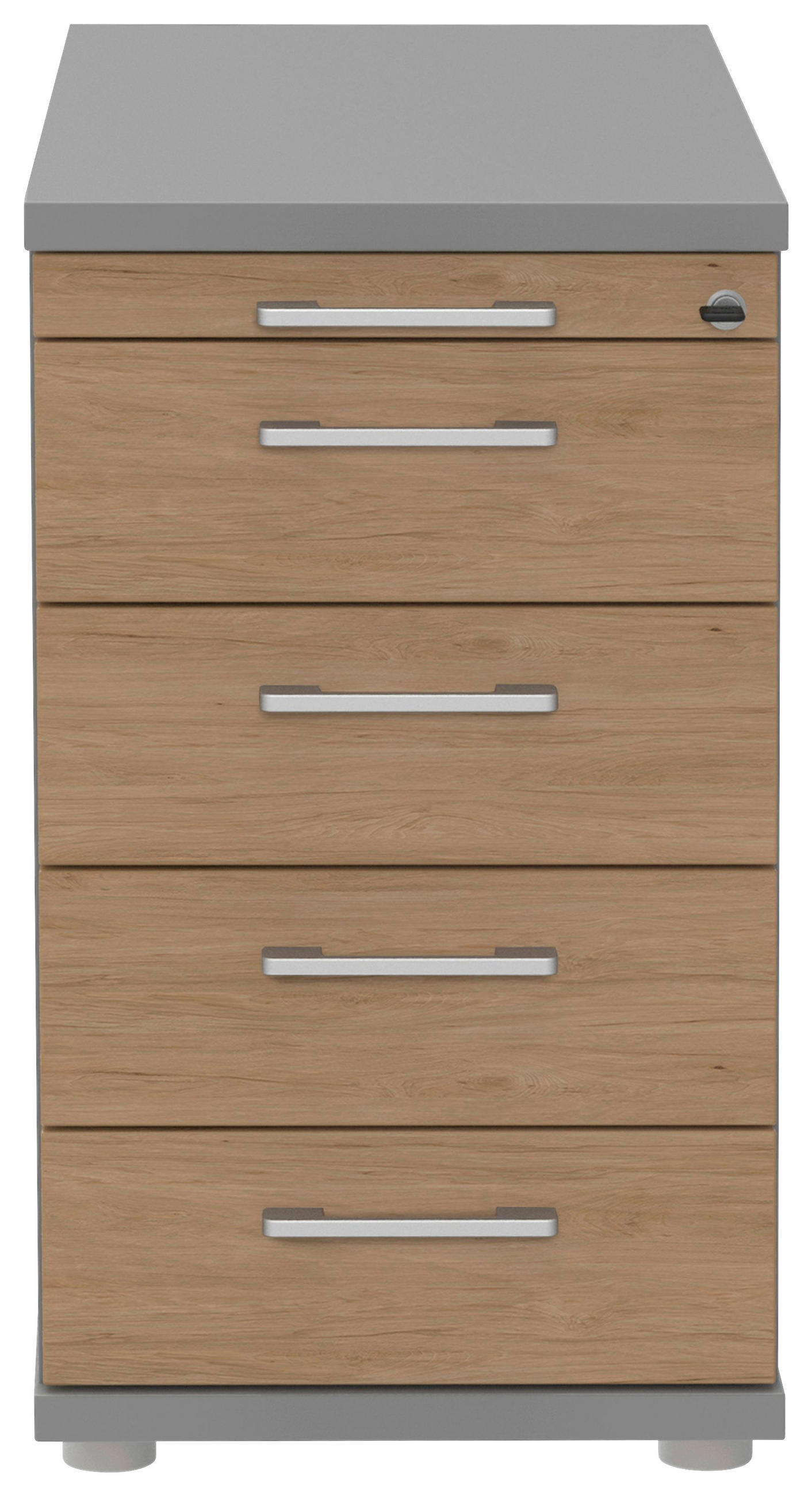 Thumbnail - Moderano Anstellcontainer, Grau, Eiche, Alu, Metall, 5 Schublade(n) Schubladen, 43x72-78x80 cm, Made in Germany, Arbeits...