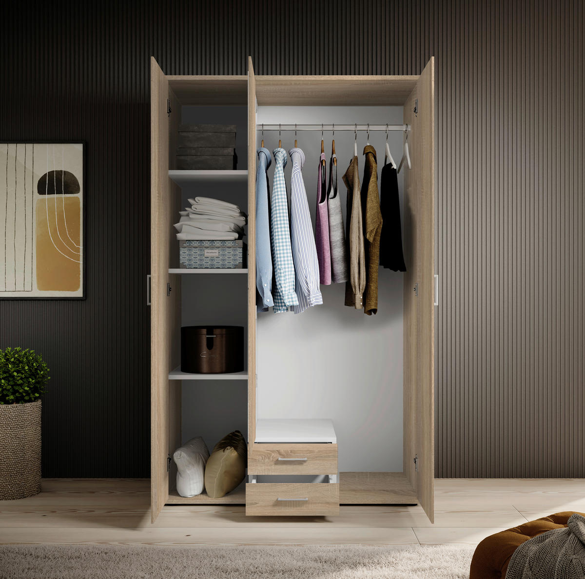 DREHTÜRENSCHRANK 159/195/55 cm 3-türig Sonoma Eiche  - Alufarben/Sonoma Eiche, Basics, Glas/Holzwerkstoff (159/195/55cm)