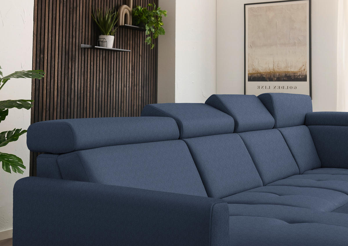 WOHNLANDSCHAFT Flachgewebe Dunkelblau  - Schwarz/Dunkelblau, Konventionell, Textil/Metall (174/333/215cm) - Beldomo System