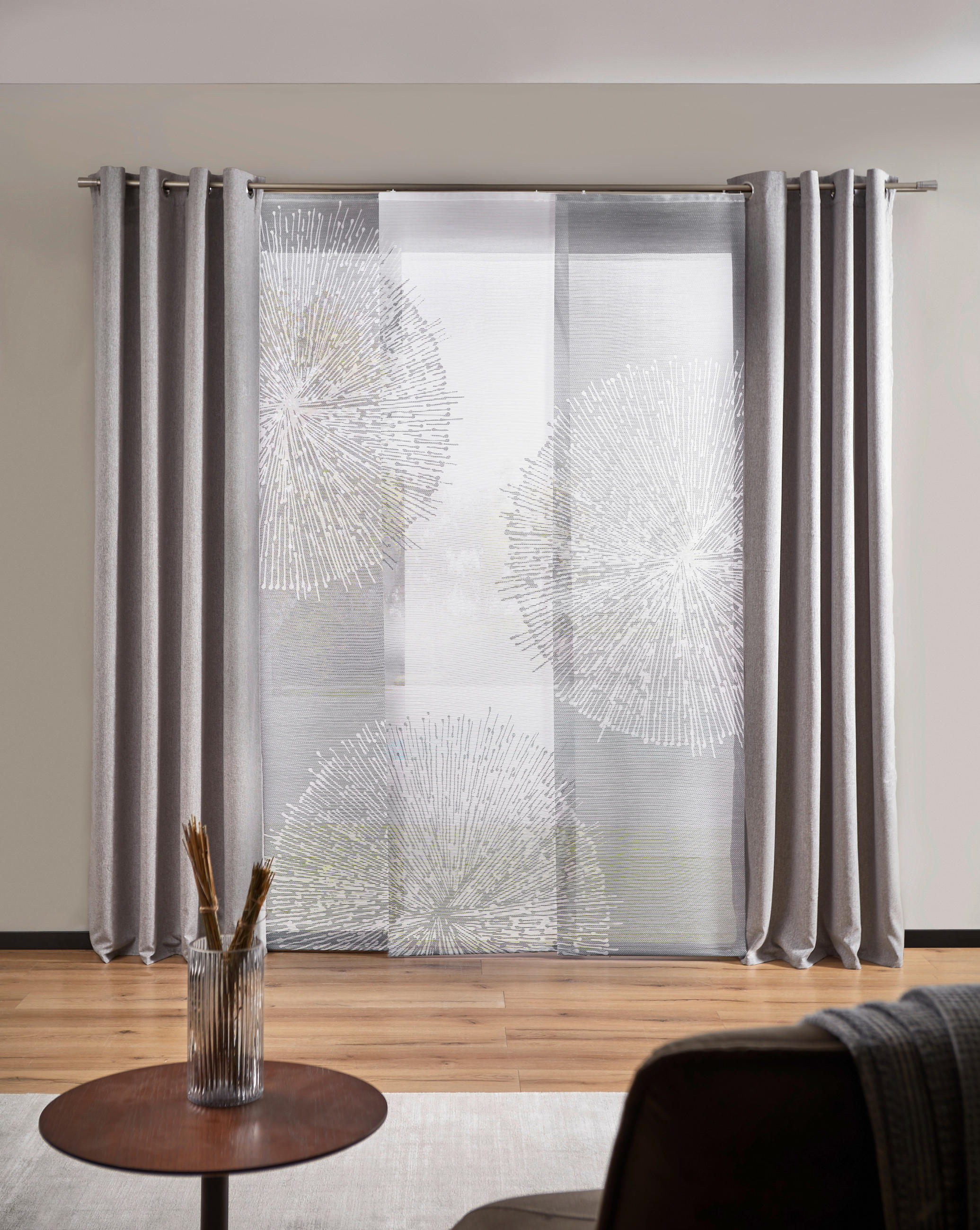 FLÄCHENVORHANG 3ER SET  3 Stück  halbtransparent   60/245 cm  - Weiß/Grau, Natur, Textil (60/245cm) - Novel