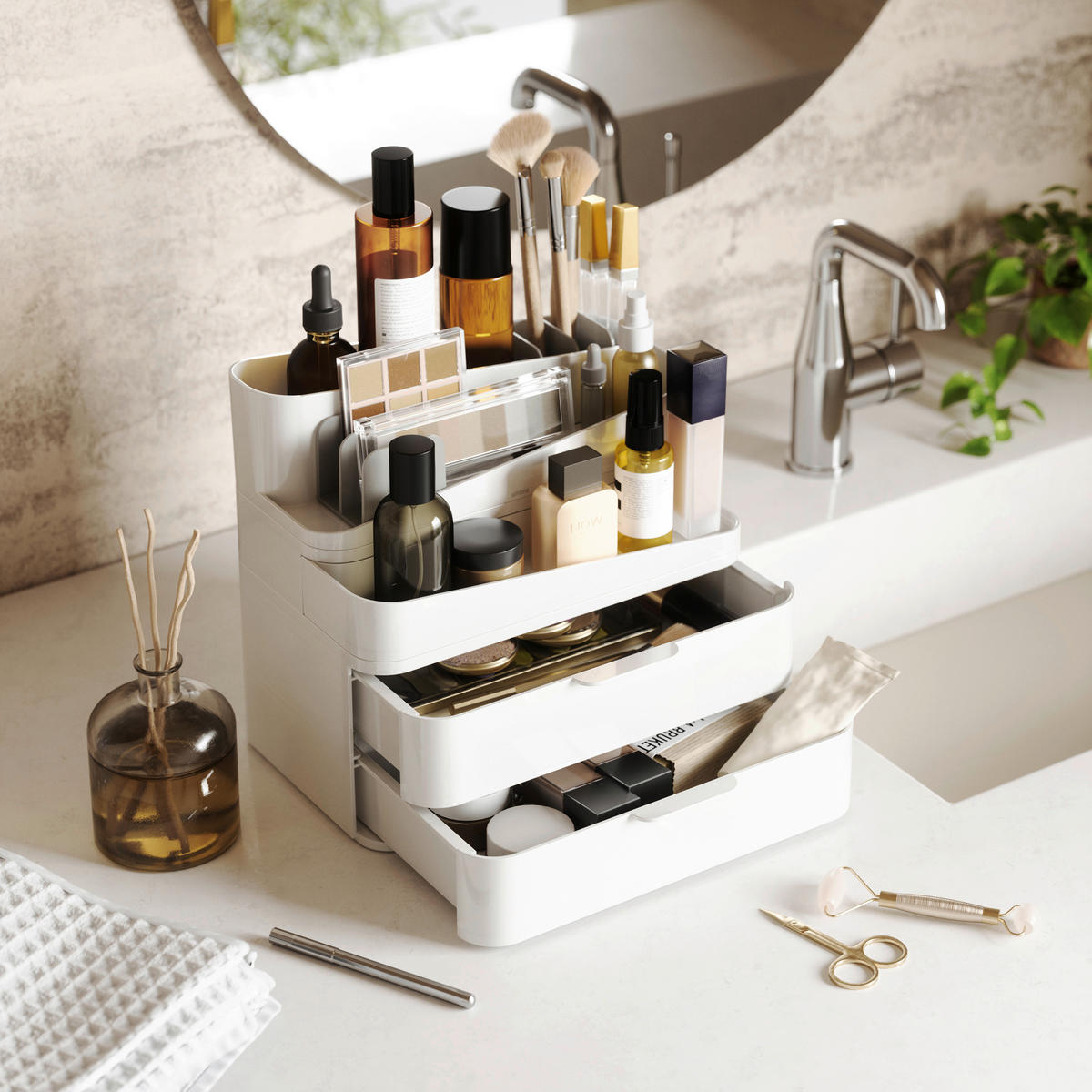 ORGANIZATOR ZA KOZMETIKU  siva, bijela  GLAM  - bijela/siva, Basics, plastika (48,4/24,8/26,7cm) - Umbra